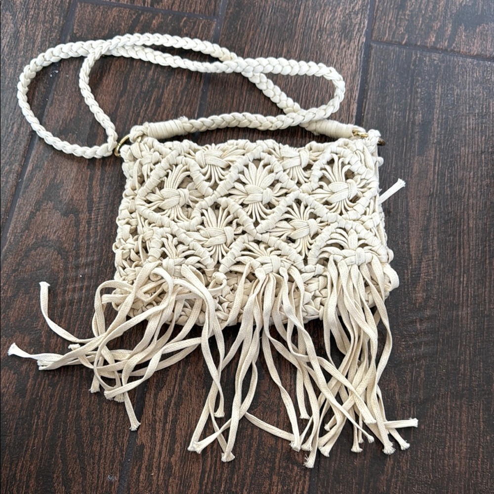 Merona Cream Crossbody Bag with Intricate Macrame Design